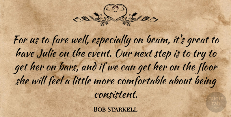 Bob Starkell Quote About Fare, Floor, Great, Julie, Next: For Us To Fare Well...