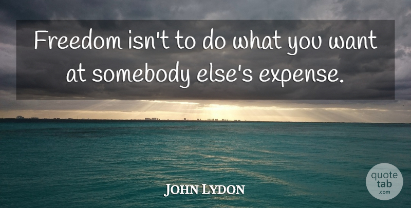 John Lydon Quote About Want, What You Want, Expenses: Freedom Isnt To Do What...