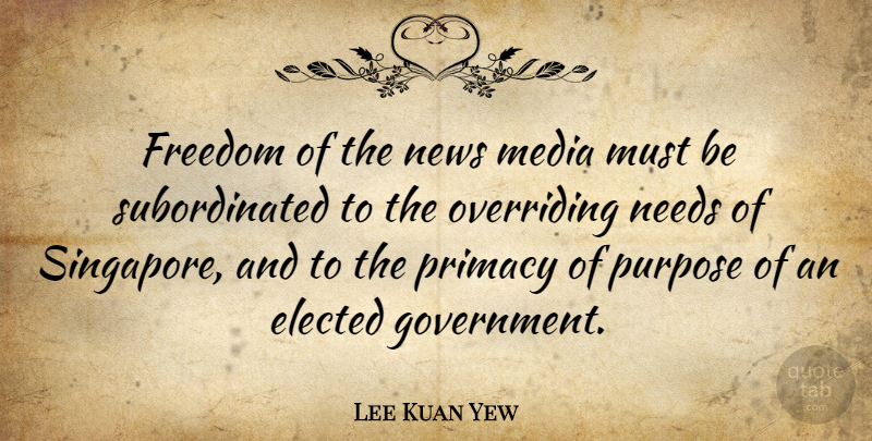 Lee Kuan Yew Quote About Elected, Freedom, Government, Media, Needs: Freedom Of The News Media...