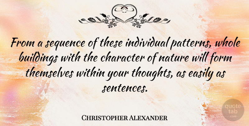 Christopher Alexander Quote About Character, Patterns, Building: From A Sequence Of These...