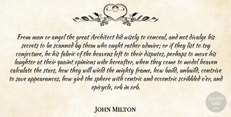 John Milton Quote About Stars, Laughter, Moving: From Man Or Angel The...