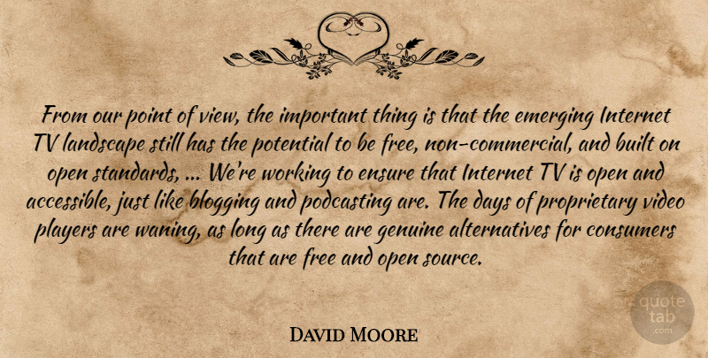 David Moore Quote About Blogging, Built, Consumers, Days, Emerging: From Our Point Of View...