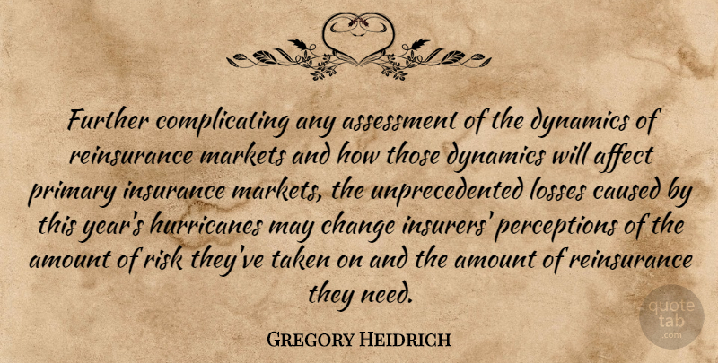 Gregory Heidrich Quote About Affect, Amount, Assessment, Caused, Change: Further Complicating Any Assessment Of...