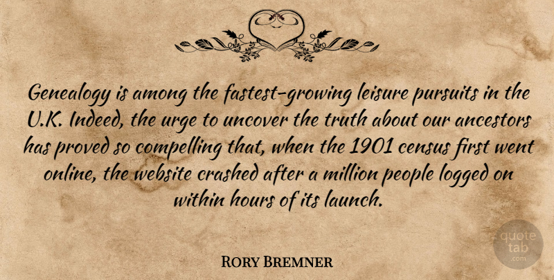 Rory Bremner Quote About Among, Ancestors, Census, Compelling, Crashed: Genealogy Is Among The Fastest...