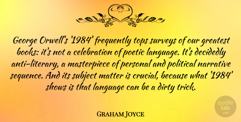 Graham Joyce Quote About Decidedly, Dirty, Frequently, George, Greatest: George Orwells 1984 Frequently Tops...