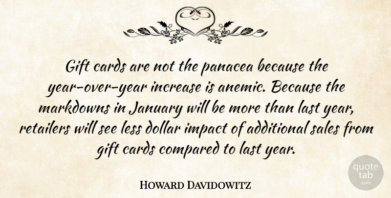 Howard Davidowitz Quote About Additional, Cards, Compared, Dollar, Gift: Gift Cards Are Not The...