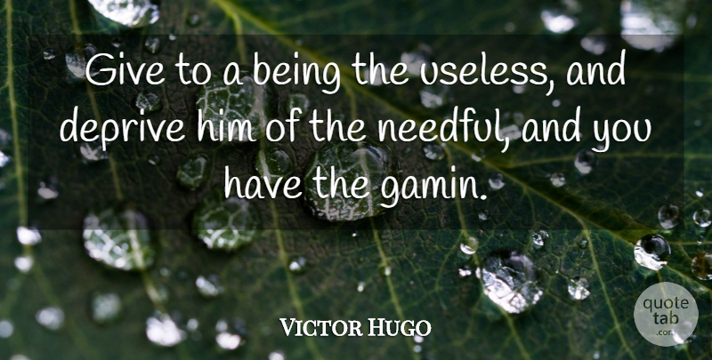 Victor Hugo Quote About Giving, Useless: Give To A Being The...
