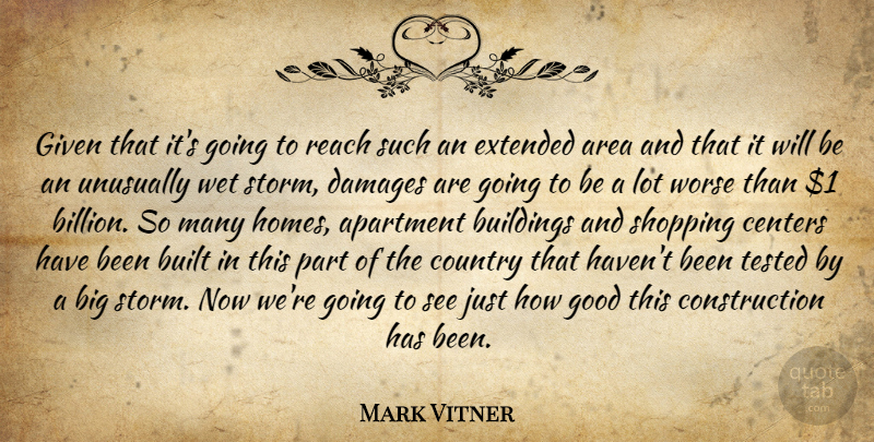 Mark Vitner Quote About Apartment, Area, Buildings, Built, Centers: Given That Its Going To...