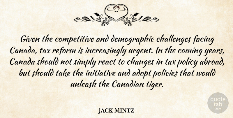 Jack Mintz Quote About Adopt, Canada, Canadian, Challenges, Changes: Given The Competitive And Demographic...