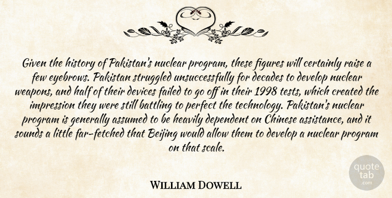 William Dowell Quote About Allow, Assumed, Battling, Beijing, Certainly: Given The History Of Pakistans...