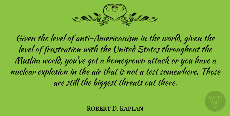 Robert D. Kaplan Quote About Frustration, Air, Nuclear: Given The Level Of Anti...