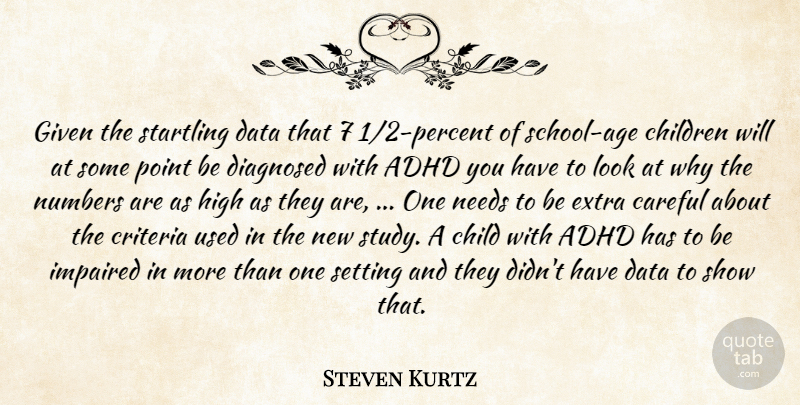 Steven Kurtz Quote About Age And Aging, Careful, Children, Criteria, Data: Given The Startling Data That...