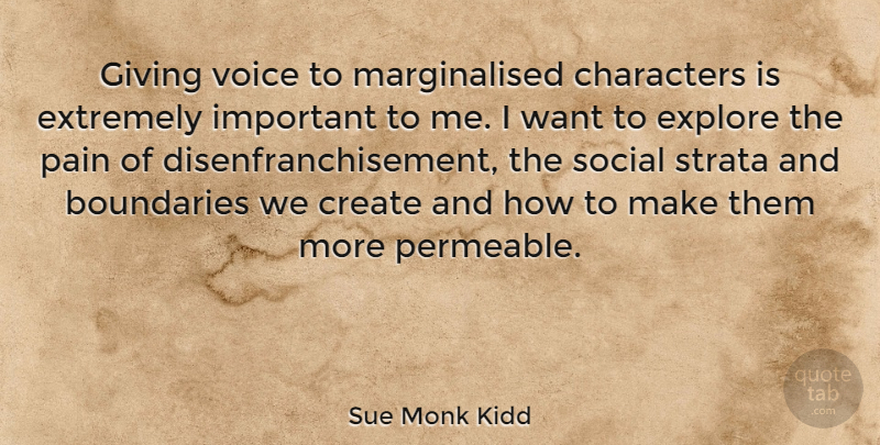 Sue Monk Kidd Quote About Boundaries, Characters, Create, Explore, Extremely: Giving Voice To Marginalised Characters...
