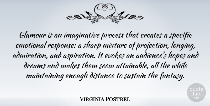 Virginia Postrel Quote About Creates, Distance, Dreams, Evokes, Glamour: Glamour Is An Imaginative Process...