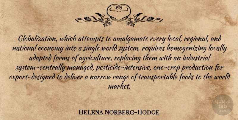 Helena Norberg-Hodge Quote About Agriculture, World, Pesticides: Globalization Which Attempts To Amalgamate...