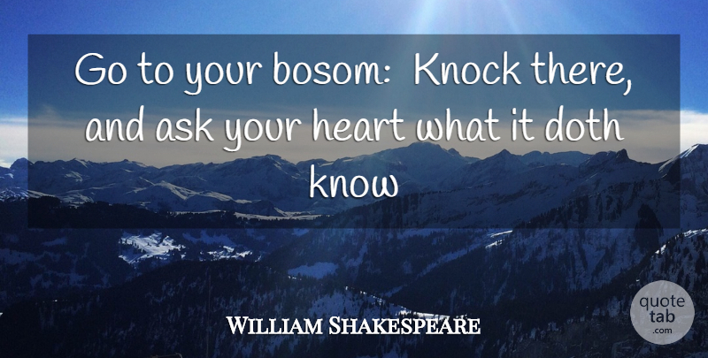 William Shakespeare Quote About Ask, Doth, Heart, Knock: Go To Your Bosom Knock...