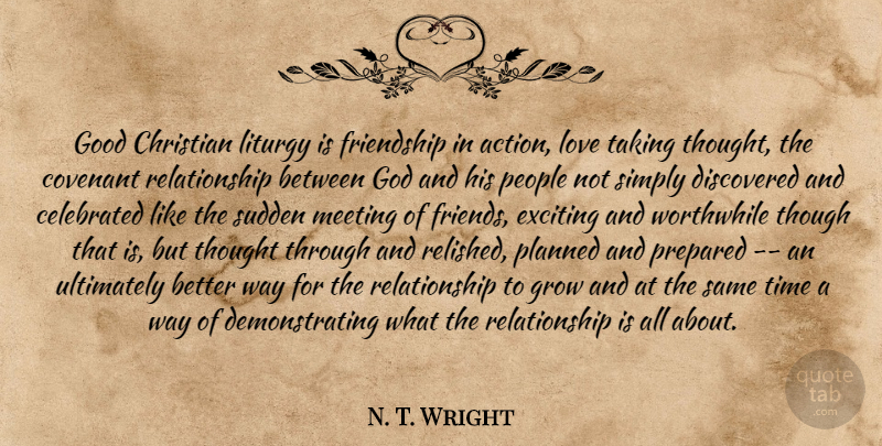 N. T. Wright Quote About Christian, People, Covenant: Good Christian Liturgy Is Friendship...