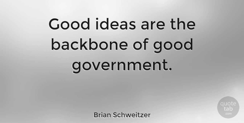 Brian Schweitzer Quote About Ideas, Government, Backbone: Good Ideas Are The Backbone...