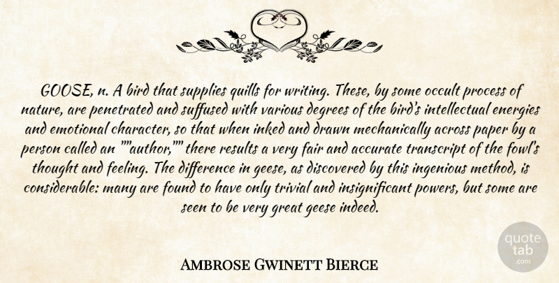 Ambrose Bierce Quote About Writing, Character, Science: Goose N A Bird That...