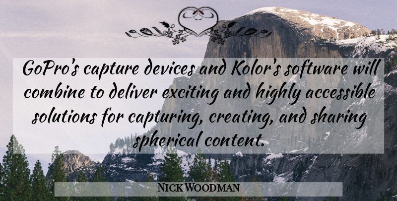 Nick Woodman Quote About Accessible, Capture, Combine, Deliver, Devices: Gopros Capture Devices And Kolors...