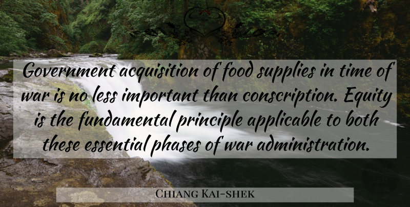 Chiang Kai-shek Quote About Applicable, Both, Equity, Essential, Food: Government Acquisition Of Food Supplies...