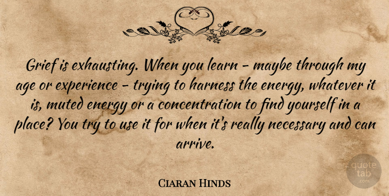 Ciaran Hinds Quote About Age, Concentration, Energy, Experience, Harness: Grief Is Exhausting When You...