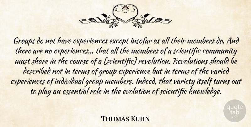 Thomas Kuhn Quote About Knowledge, Play, Community: Groups Do Not Have Experiences...
