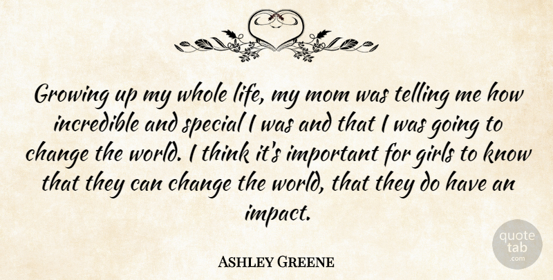 Ashley Greene Quote About Girl, Mom, Growing Up: Growing Up My Whole Life...