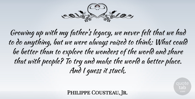 Philippe Cousteau, Jr. Quote About Explore, Felt, Guess, Raised, Share: Growing Up With My Fathers...