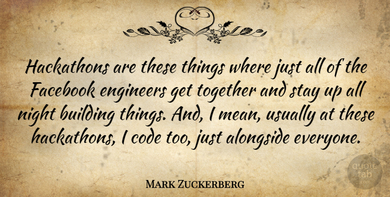 Mark Zuckerberg Quote About Alongside, Building, Code, Facebook, Stay: Hackathons Are These Things Where...