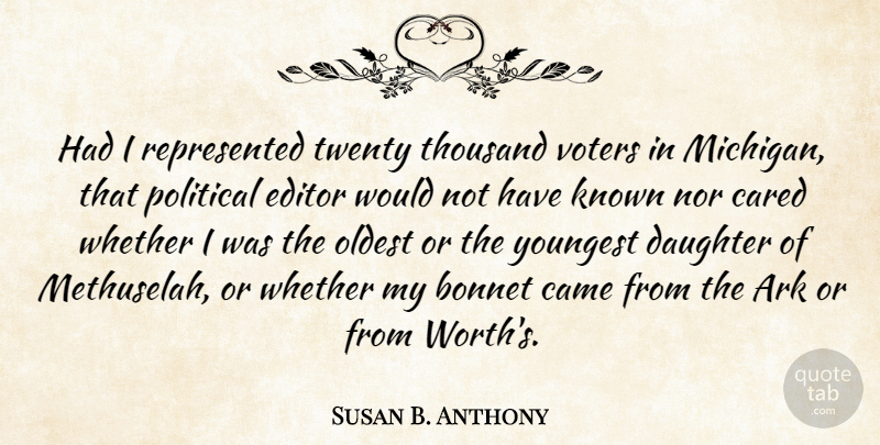 Susan B. Anthony Quote About Daughter, Fashion, Editors: Had I Represented Twenty Thousand...
