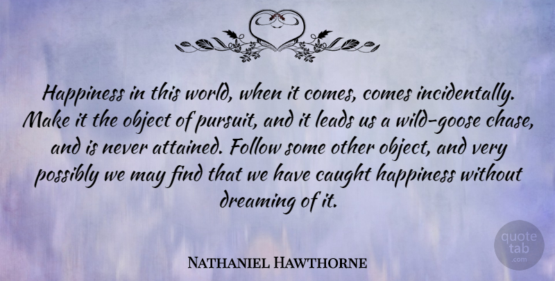 Nathaniel Hawthorne Quote About Happiness, Dream, Wild Geese: Happiness In This World When...