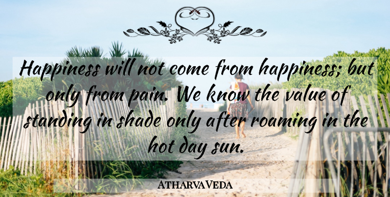 Atharva Veda Quote About Happiness, Hot, Roaming, Shade, Standing: Happiness Will Not Come From...