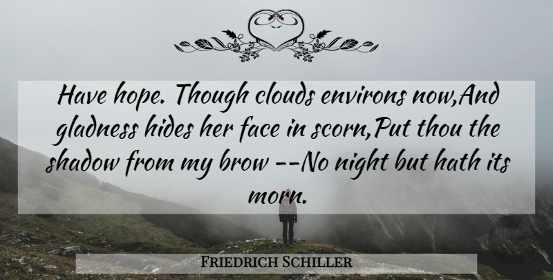 Friedrich Schiller Quote About Brow, Clouds, Face, Hath, Hides: Have Hope Though Clouds Environs...