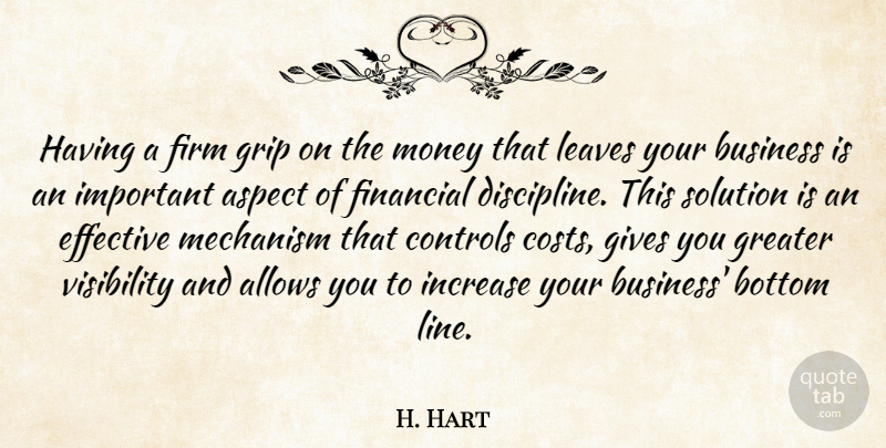 H. Hart Quote About Aspect, Bottom, Business, Controls, Effective: Having A Firm Grip On...