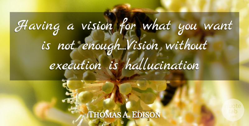 Thomas A. Edison Quote About Motivational, Vision, Hallucinations: Having A Vision For What...