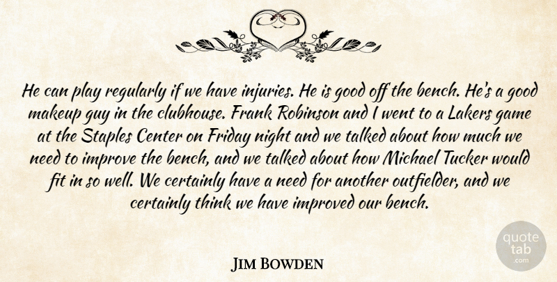 Jim Bowden Quote About Center, Certainly, Fit, Frank, Friday: He Can Play Regularly If...