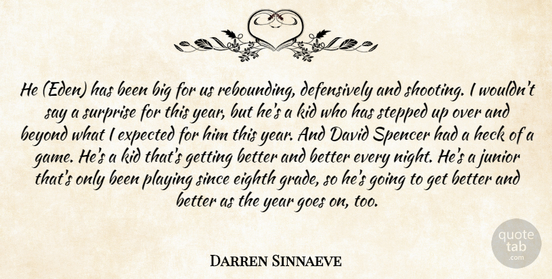 Darren Sinnaeve Quote About Beyond, David, Eighth, Expected, Goes: He Eden Has Been Big...