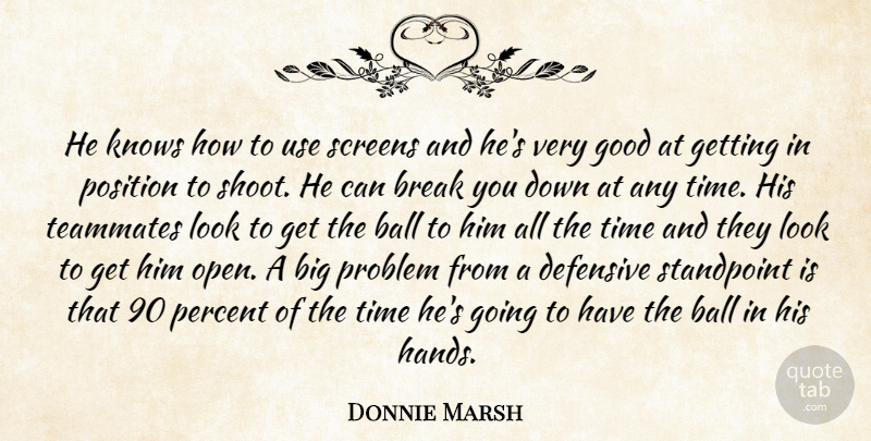 Donnie Marsh Quote About Ball, Break, Defensive, Good, Knows: He Knows How To Use...