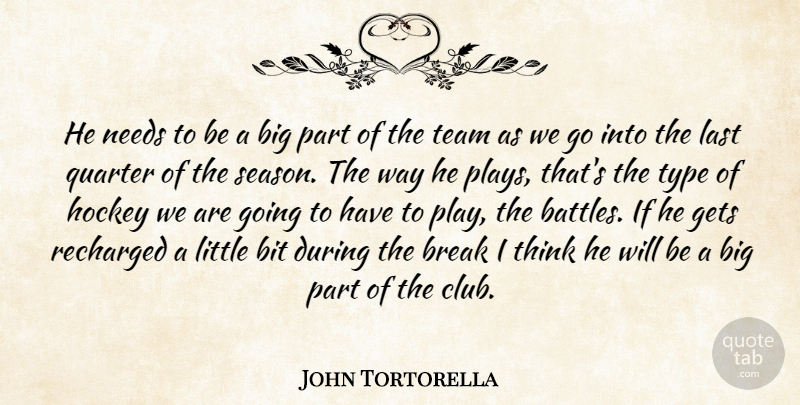 John Tortorella Quote About Bit, Break, Gets, Hockey, Last: He Needs To Be A...