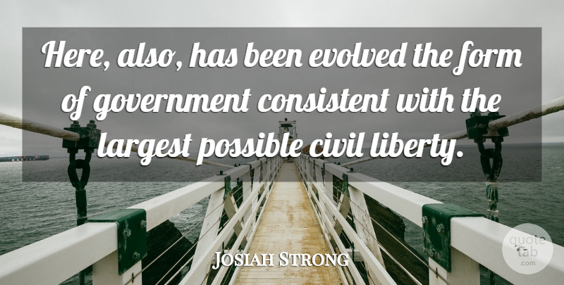 Josiah Strong Quote About Civil, Consistent, Evolved, Form, Government: Here Also Has Been Evolved...