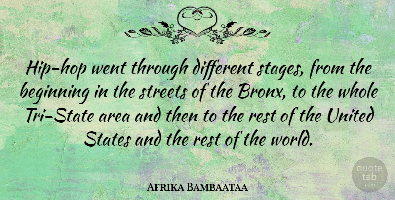 Afrika Bambaataa Quote About Hip Hop, Different, World: Hip Hop Went Through Different...