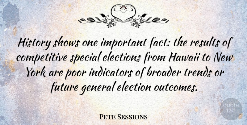 Pete Sessions Quote About Broader, Election, Elections, Future, General: History Shows One Important Fact...