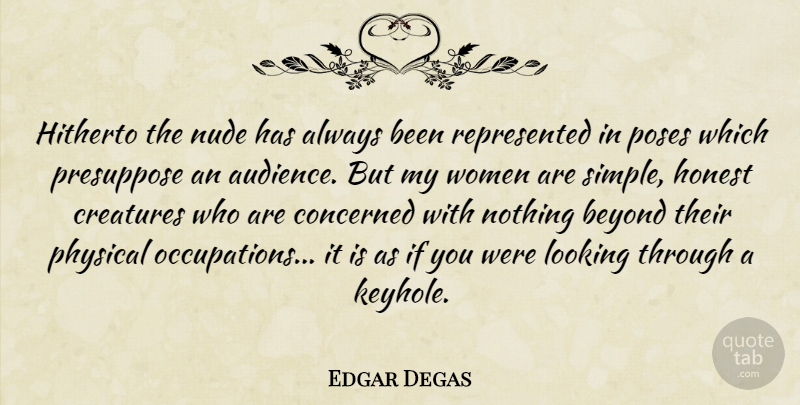 Edgar Degas Quote About Beauty, Simple, Occupation: Hitherto The Nude Has Always...