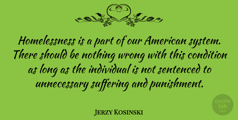 Jerzy Kosinski Quote About Punishment, Usa, Long: Homelessness Is A Part Of...