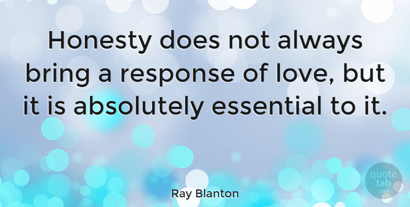 Ray Blanton Quote About Love, Honesty, Essentials: Honesty Does Not Always Bring...