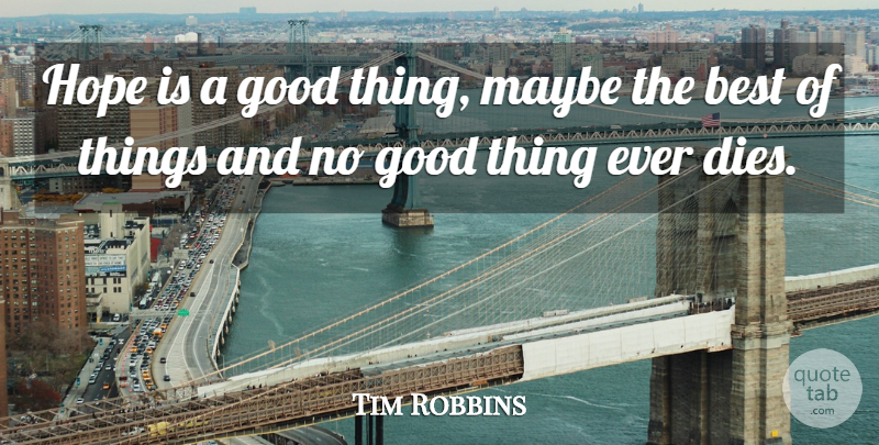 Tim Robbins Quote About Best, Good, Hope, Maybe: Hope Is A Good Thing...