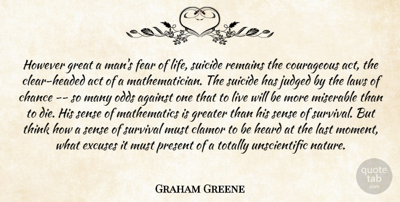 Graham Greene Quote About Suicide, Suicidal, Men: However Great A Mans Fear...