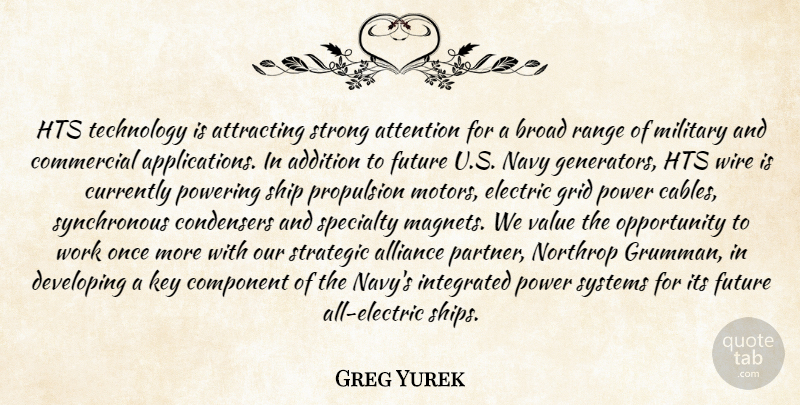 Greg Yurek Quote About Addition, Alliance, Attention, Attracting, Broad: Hts Technology Is Attracting Strong...