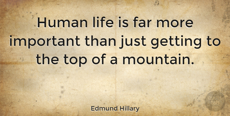 Edmund Hillary Quote About Mountain, Important, Life Is: Human Life Is Far More...